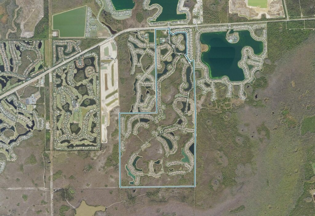 Aerial map of Bella Terra with the community boundary