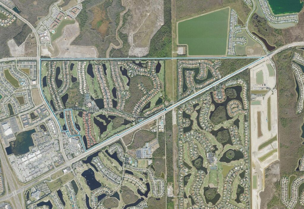 Aerial map of Grandezza with the community boundary