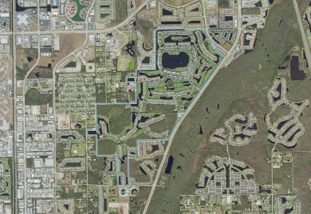 Aerial map of Heritage Palms with the community boundary