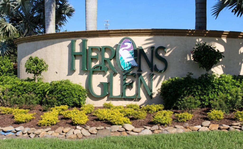 Entrance sign at Herons Glen, North Fort Myers, FL