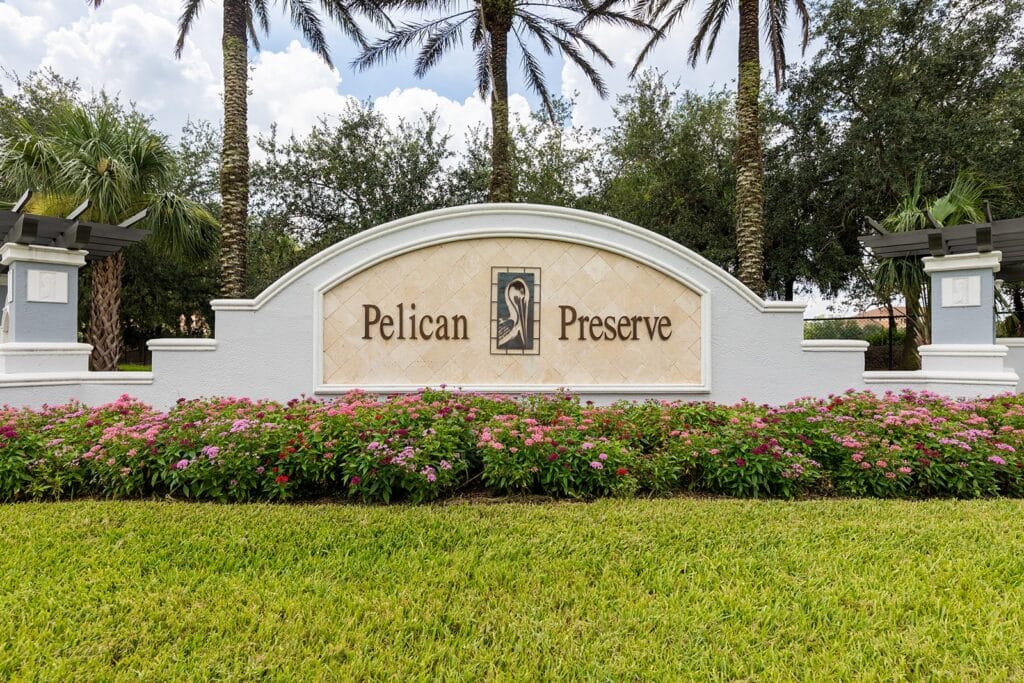 Entrance monument at Pelican Preserve, Fort Myers, FL