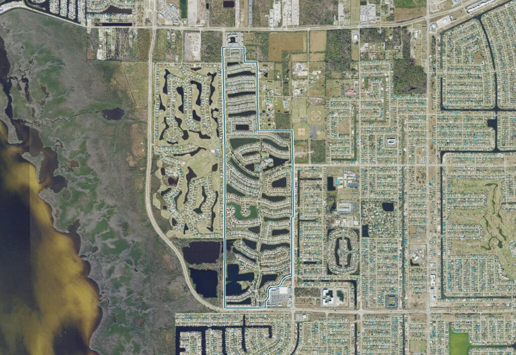 Aerial map of Sandoval with the community boundary