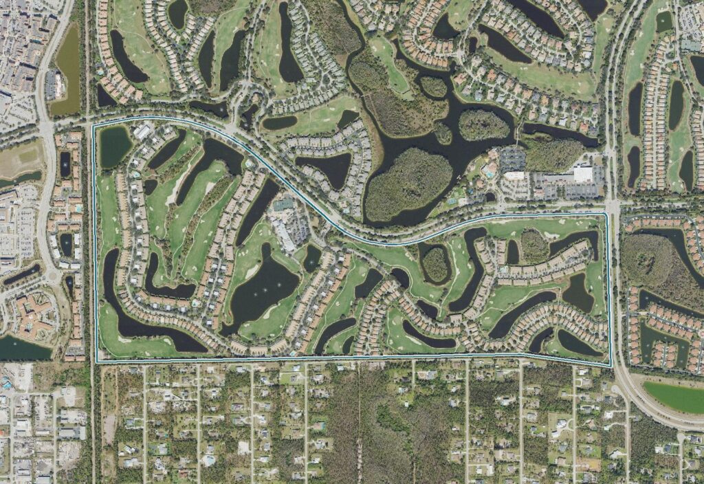 Aerial map of Spring Run with the community boundary