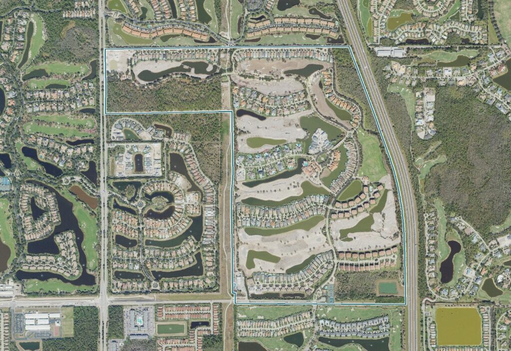 Aerial map of Talis Park with the community boundary