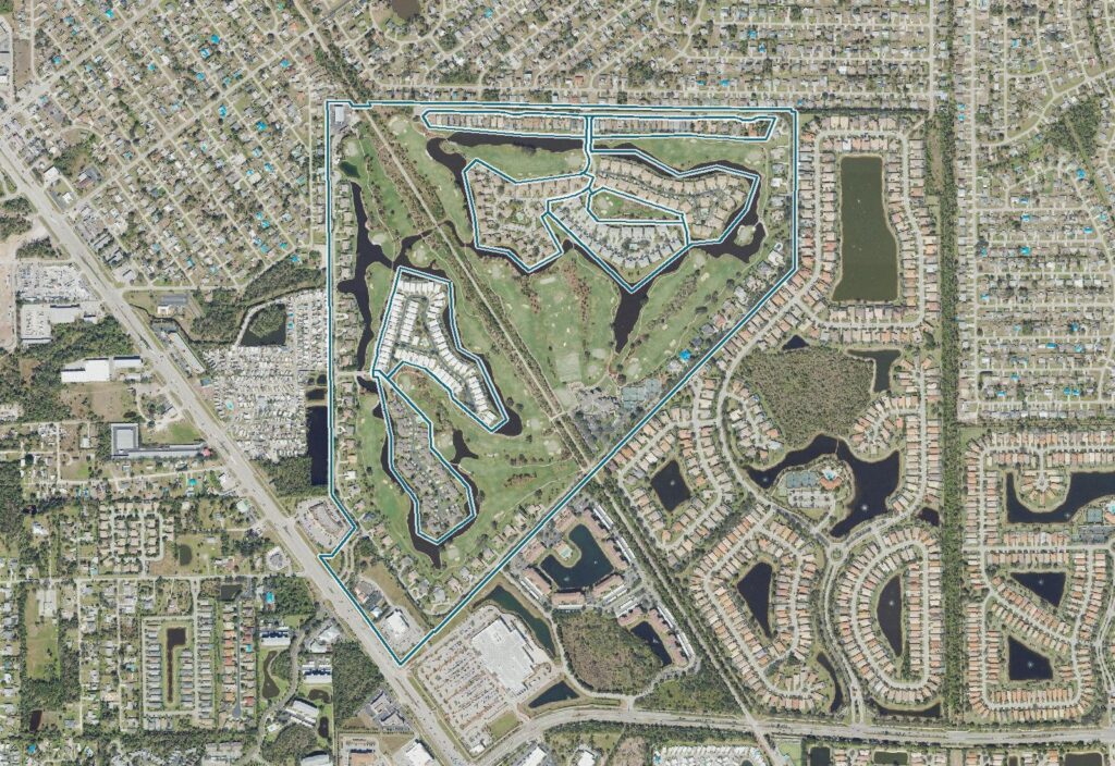 Aerial map of The Vines with the community boundary