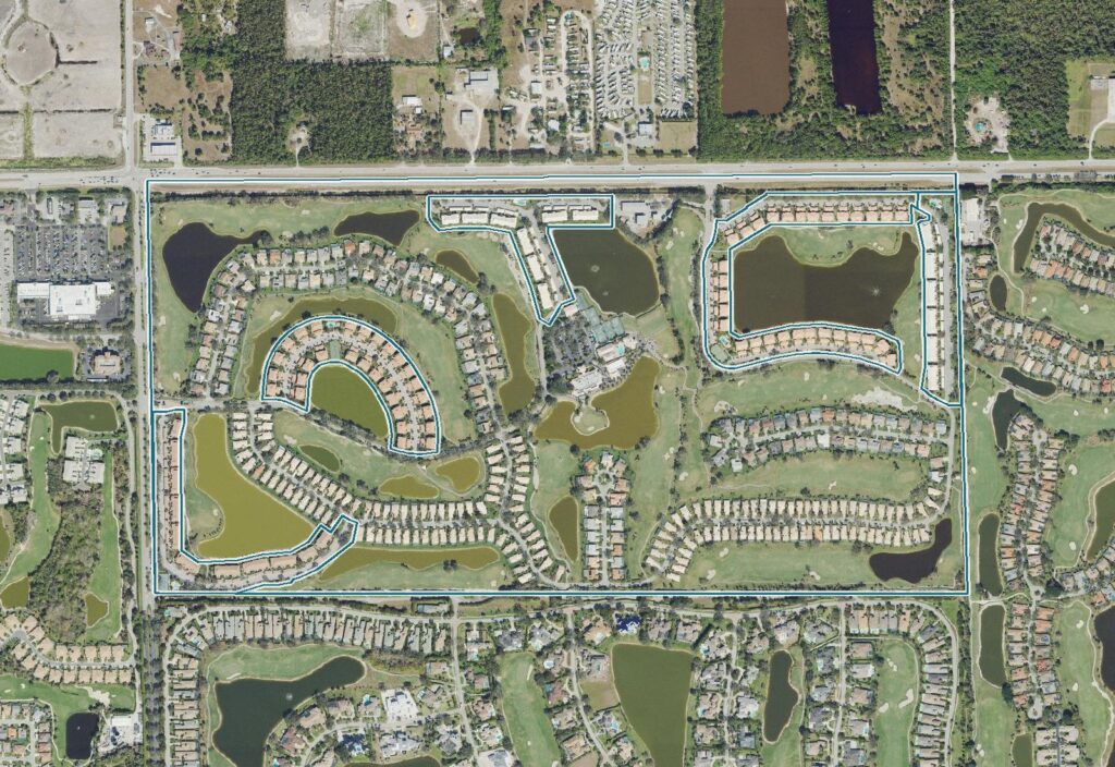 Aerial map of Worthington with the community boundary